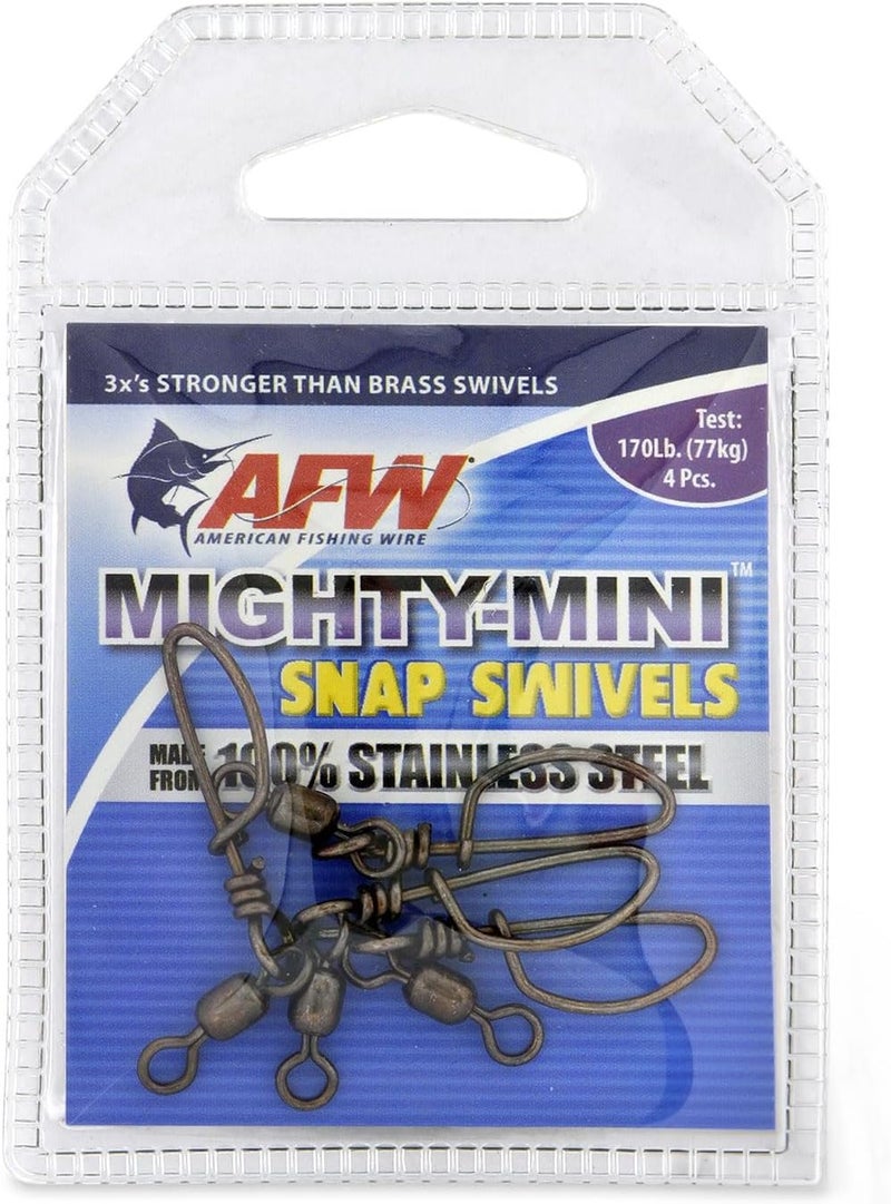 AFW American Fishing Wire Mighty Mini Snap Crane Swivels - 100% Stainless Steel, 3X Stronger Than Brass, Up to 600lb Test - Essential Fishing Gear for Every Tackle Box - Ideal for Any Fishing Line Leader - Image 1